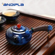 245 мл округ дехуа синий печи для обжига Керамика фарфоровый чайник с длинным креативная ручка Крышка чайный набор кунг-фу ПУ-эр чайник для арт-подарки