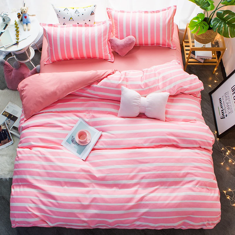 Home bedding 4pcs flat sheet set red heart bed linen set sheet pillowcase&duvet cover set Cute bird