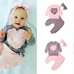 Одежда для новорожденных девочек осенний костюм топы с длинными рукавами и принтом милой любви + штаны, комплект теплой одежды для детей от