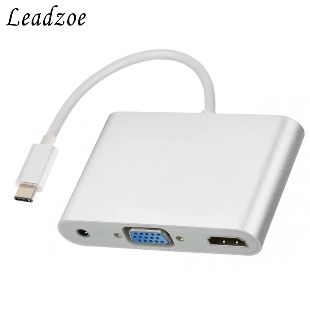USB C to HDMI VGA Multiport Adapter 3-in-1 USB 3.1 Type C 4K HDMI Digital AV & VGA Adapter with 3.5mm Audio Charging Leadzoe адаптер apple mj1l2zm a multiport adapter usb c to vga белый