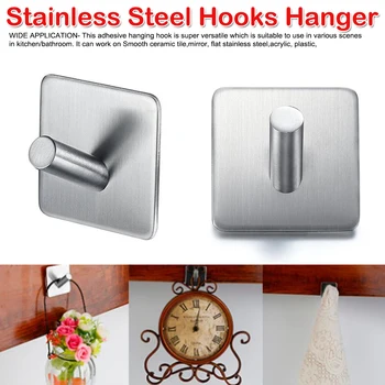 

Stainless Steel Hooks Hanger Self Adhesive Robe Towel Hook for Bathroom Living Room Kitchen Wall Mounted Kitchen And Dining