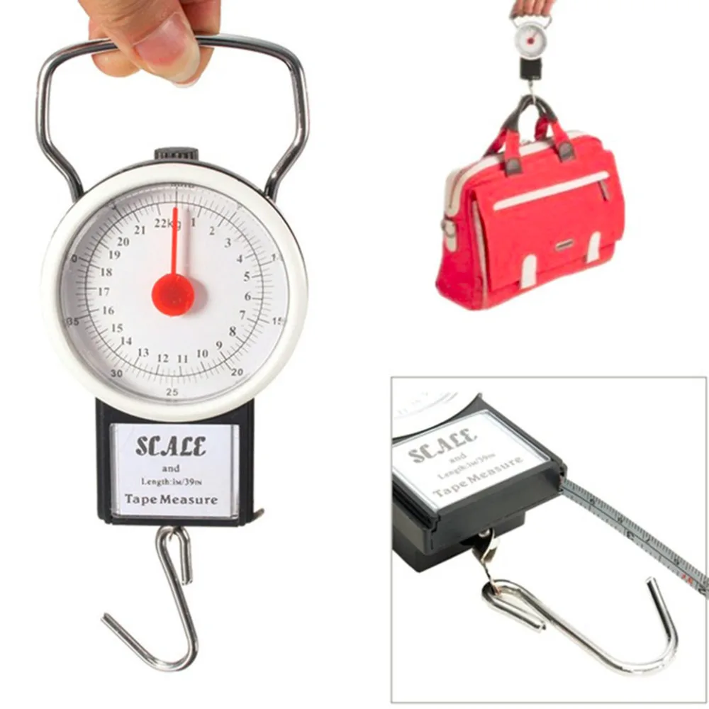 

Dropshipping 22kg Portable Hanging Scale Balance Fish Hook Weighing Balance Kitchen With Measuring Tape Measure Fishing Scales