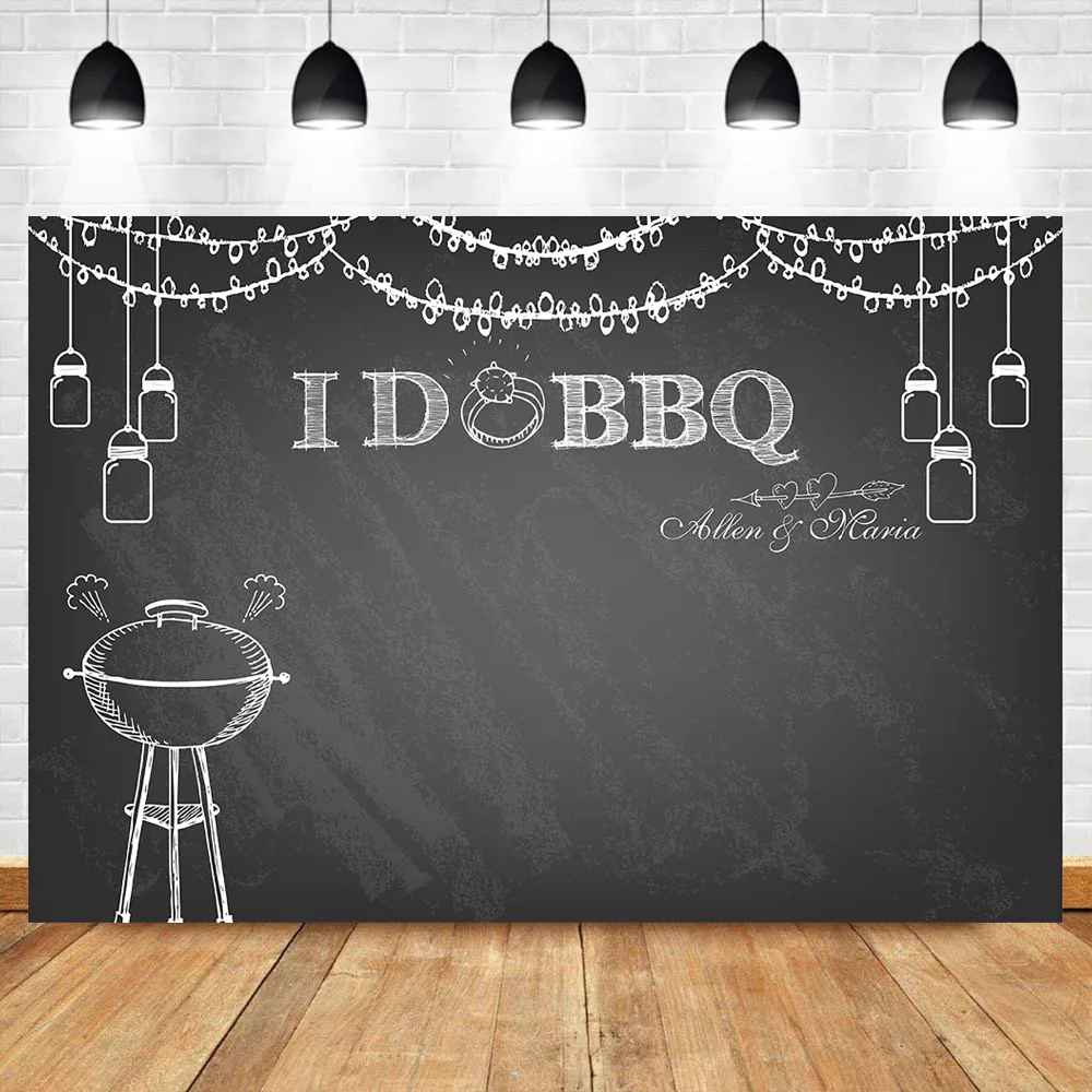 

NeoBack I Do BBQ Backdrop Blackboard Custom Name Wording Vinyl Photography Backdrops Studio Shoots Photographic Props
