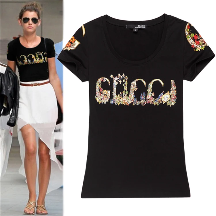 2015 Luxury Brand T Shirt Women Classic Brand Designer Cotton Short