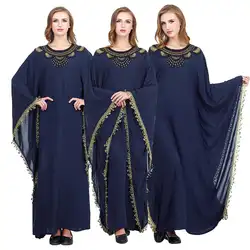 Дубай Для женщин Длинные Макси платье с крыльями летучей мыши, без рукавов, платье Исламская мусульманское платье Абаи свободный халат