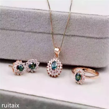 

KJJEAXCMY boutique jewels S925 silver inlay natural sapphire diamond female style pendant necklace ring earrings set gifts