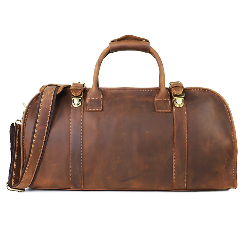 

Luxury Pure Handmade Crazy Horse Leather Hasp Men's Travel Bags Vintage Perfect Quality Genuine Leather Big Travel Duffle