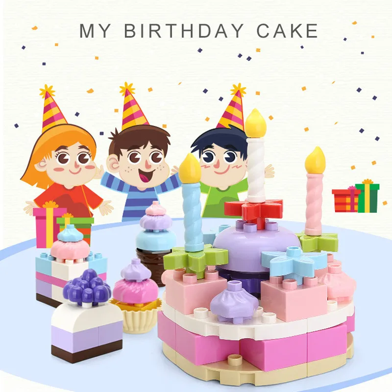 

New My Birthday Cake Model Building Blocks Bricks Toys Kits Baby DIY Big Blocks compatible with For Children Toys Gifts