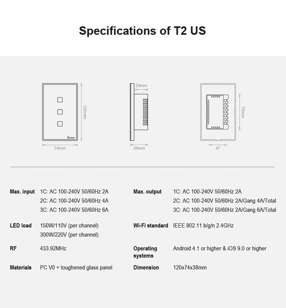 SONOFF T2/T3 US TX Basic Smart Wifi сенсорный настенный выключатель света с рамкой умный дом 433 RF/Voice/APP Управление работает с Alexa