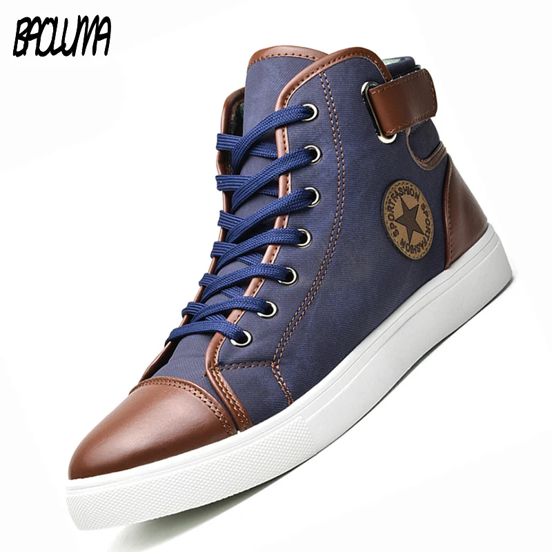 Meilleur Mens Designer Formateurs High Top Hommes Chaussures Toile Hommes Casual chaussures Automne Hiver Mâle Chaussures Patchwork Plus La Taille 45 46 47
