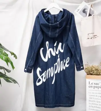 Zo003 Taille Femelle Survêtement Bleu Plus Printemps Capuche Denim Japaness Imprimer Manteaux Coréen Et Belle Longues Vestes À La Lettres v4UTnq6O