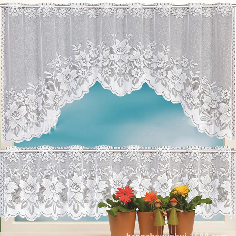 

European White Lace Sheer Curtains for Kitchen Valance Window Tulle Curtains Coffee Dividers Door Curtain Bedroom Roman Blinds