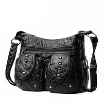 Мягкая сумка через плечо из искусственной кожи однотонная черная винтажная сумка с заклепками европейский и американский стиль сумка почтальон для женщин милая посылка