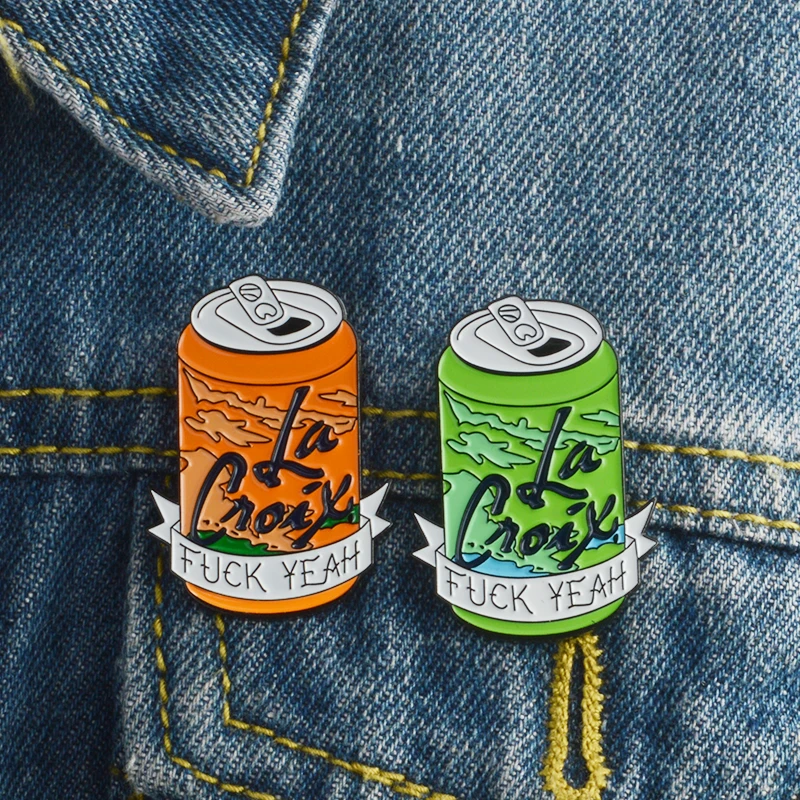 

2pcs/set Brooches Green Orange Art Cans Cola Bottle Enamel Pin Badge Backpack Denim Jackets Lapel Pin Jewelry Gift For Women Men