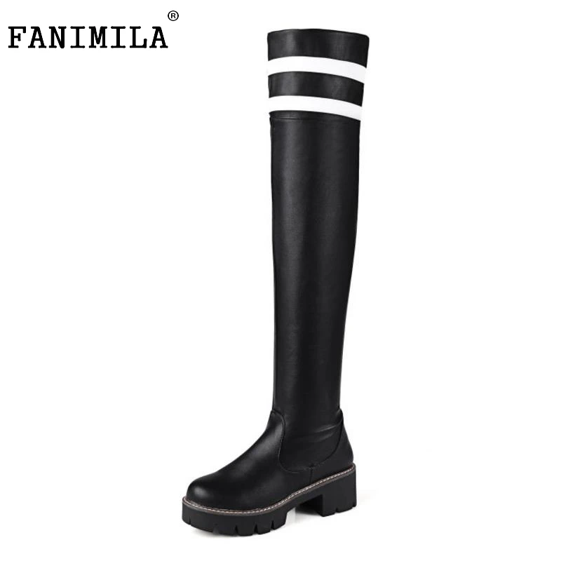 

Brand New Woman Round Toe Over Knee Boots Fashion Platform Square Low Heel Shoes Woman Autumn Winter Botas Mujer Size 33-43