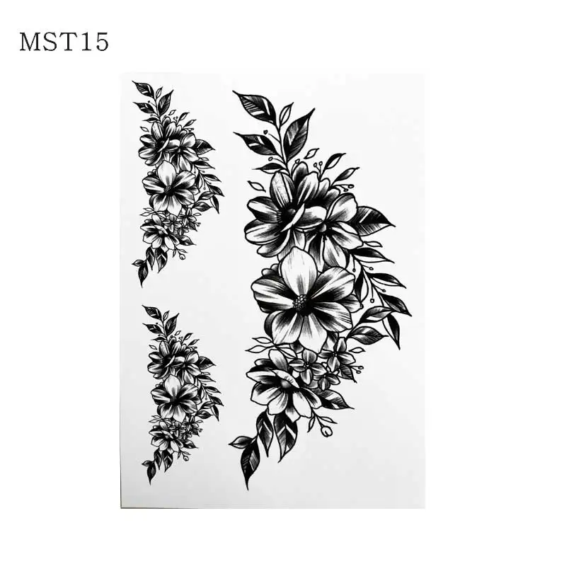 MST06 1 шт. на ваш выбор прохладный черный цветок эскиз человек рукава татуировки могут быть Женские бедра тела краски татуировки - Цвет: MST15
