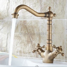 360 Поворотный носик с двумя ручками кран и смеситель для кухонной раковины/античное Латунное одно отверстие бортике баллон вентиль для раковины Wsf090