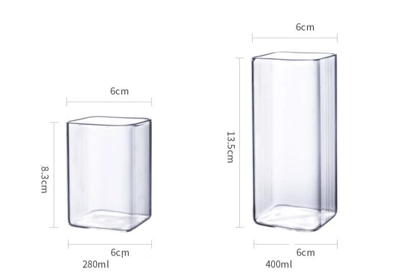2 шт прозрачные квадратные стеклянные ПРОСТЫЕ ПРЯМЫЕ стеклянные чашки для сока, завтрака, молока, питьевой очки, Лулу Лимон