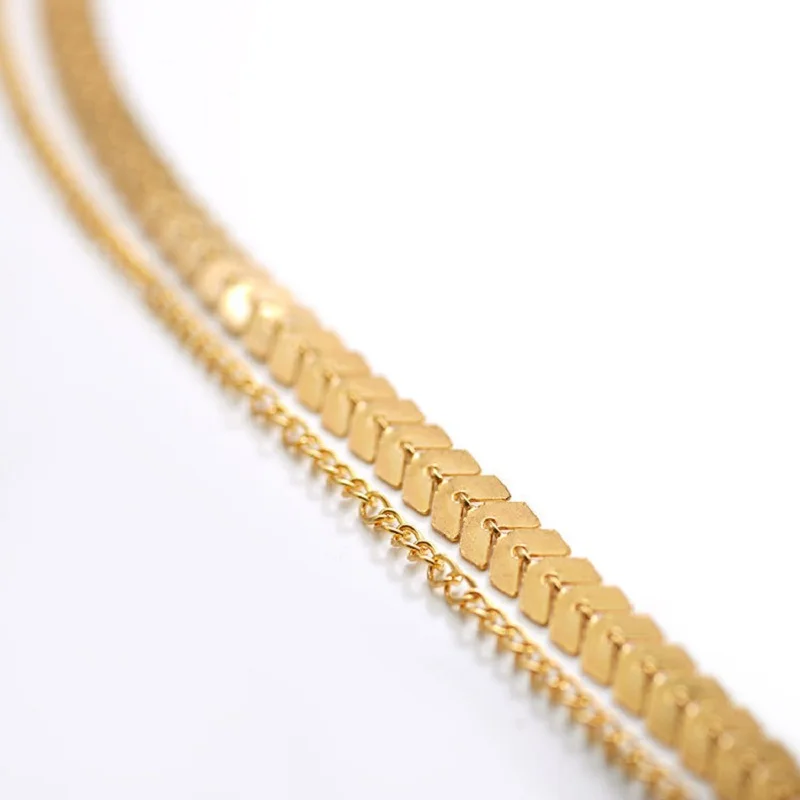 Стильное колье-чокер золотого цвета с двойным слоем с блестками, короткая цепочка с ключицей для женщин, ожерелье, ювелирное изделие, подарок