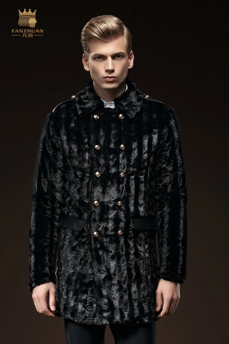Новое модное мужское зимнее плюшевое шерстяное пальто, теплое зимнее длинное тонкое черное пальто для отдыха, 0159, распродажа, fanzhuan