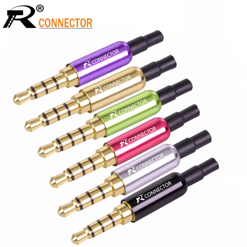 

10pcs Mini Jack 3.5mm 4 Poles Stereo Wire Connector Aluminum Tube Gold Plated 3.5mm Plug Male Connector with Protecting Tail