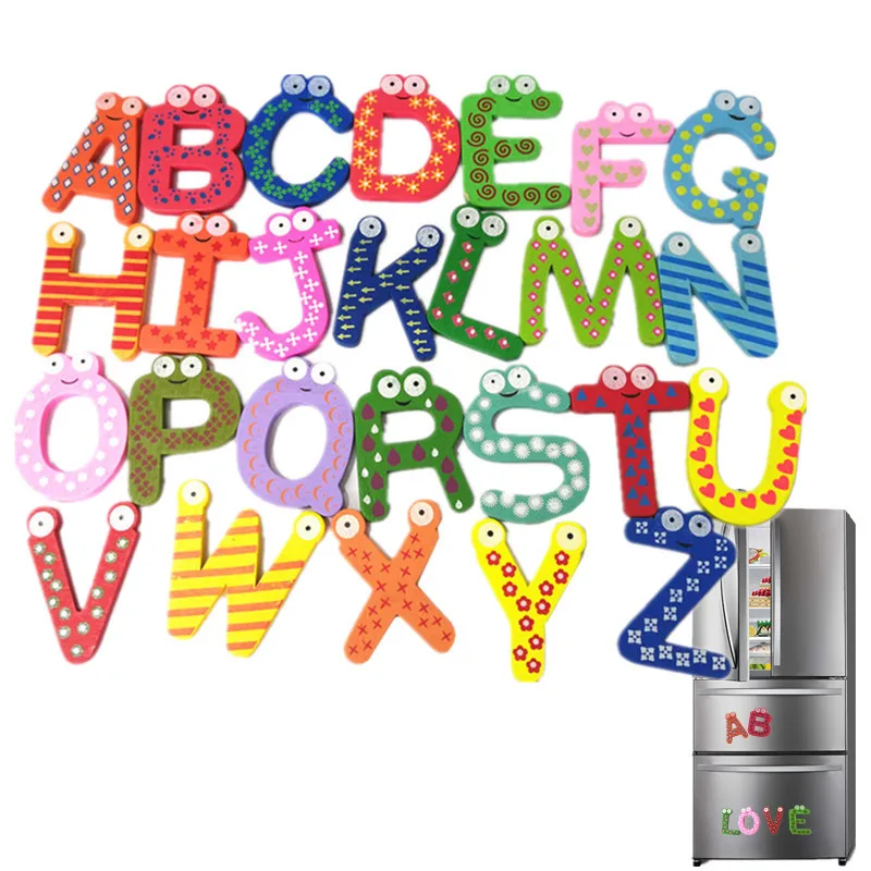

24pcs/lot Wooden Refrigerator Magnet Fridge Stickers Animal Cartoon/Number/Letter Colorful Kids Toys 40% OFF