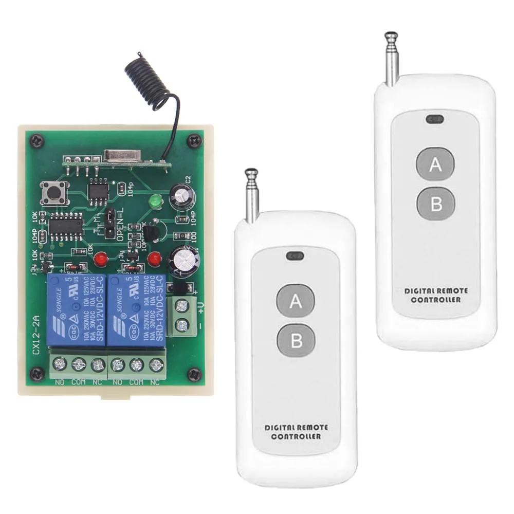 

RF Remote Control Switch DC 12V 24V 2CH 2 CH Relay RF Receiver Long Distance Transmitter 0-500m