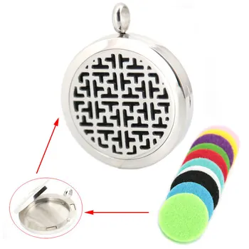 

10PCS 30mm Round Silver Aromatherapy Essential Oils Stainless Steel Perfume Diffuser Locket Necklace With Free chain and Pads
