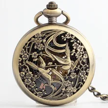 Для мужчин птица карманные часы унисекс механический ручной намоткой часы, Рождественский подарок#10709