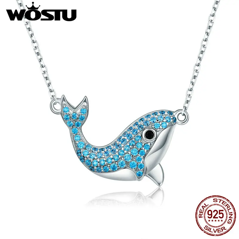 

WOSTU High Quality Real 925 Sterling Silver Blue Whale Pendant Necklace For Women S925 Silver Jewelry Luxury Gift CQN224