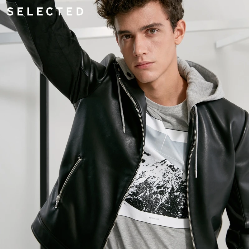 SELECTED long sleeve winter leisure removable cap men's PU jacket coat S | 4183P3511 Мужская одежда