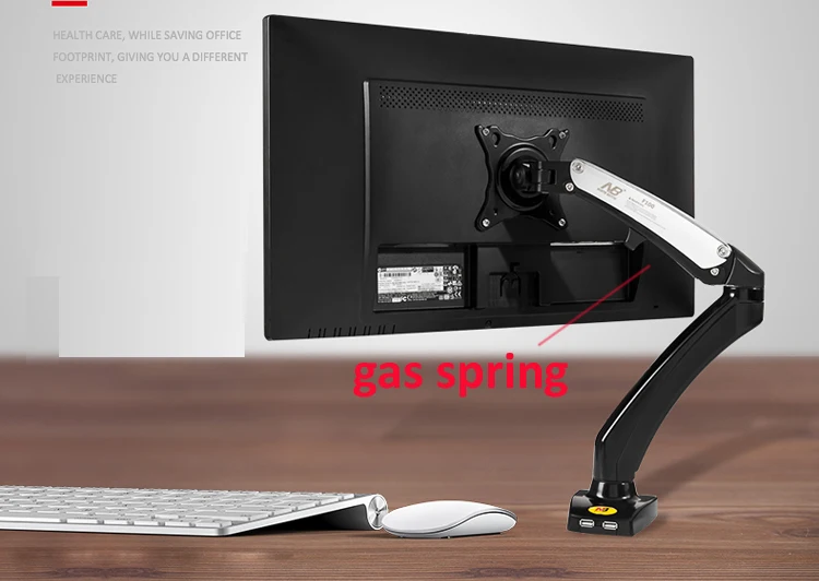 Monitor de Secretária Suporte de Ajuste Imprensa do ar nb Alumínio 27 Desktop Monitor Vesa Mount 360 Rotate 1 2 Usb F100 Gás Strut Montagem Vesa - Image 4