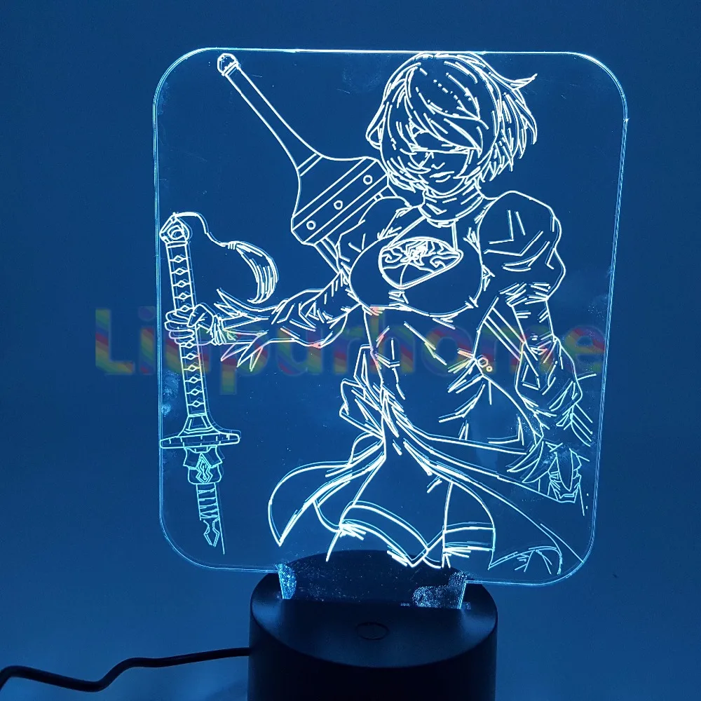 Аниме NieR: Automata jorha 3D светодиодный ночник визуальная Иллюзия светодиодный jorha 2b настольная лампа для домашнего декора