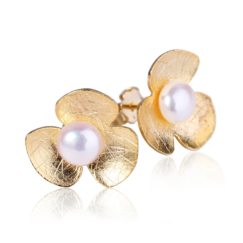 Lotus Fun Real 925 Sterling Silver Natural Pearl Handmade Fine Jewelry Fresh Clover Flower Stud Earrings for Women Brincos