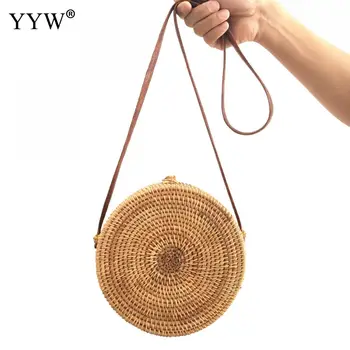 

Fashion 2019 Straw Circle Bags Women Summer Handwoven Round Retro Rattan Straw Beach Bohemian New Casual Bag Feminina Bolso