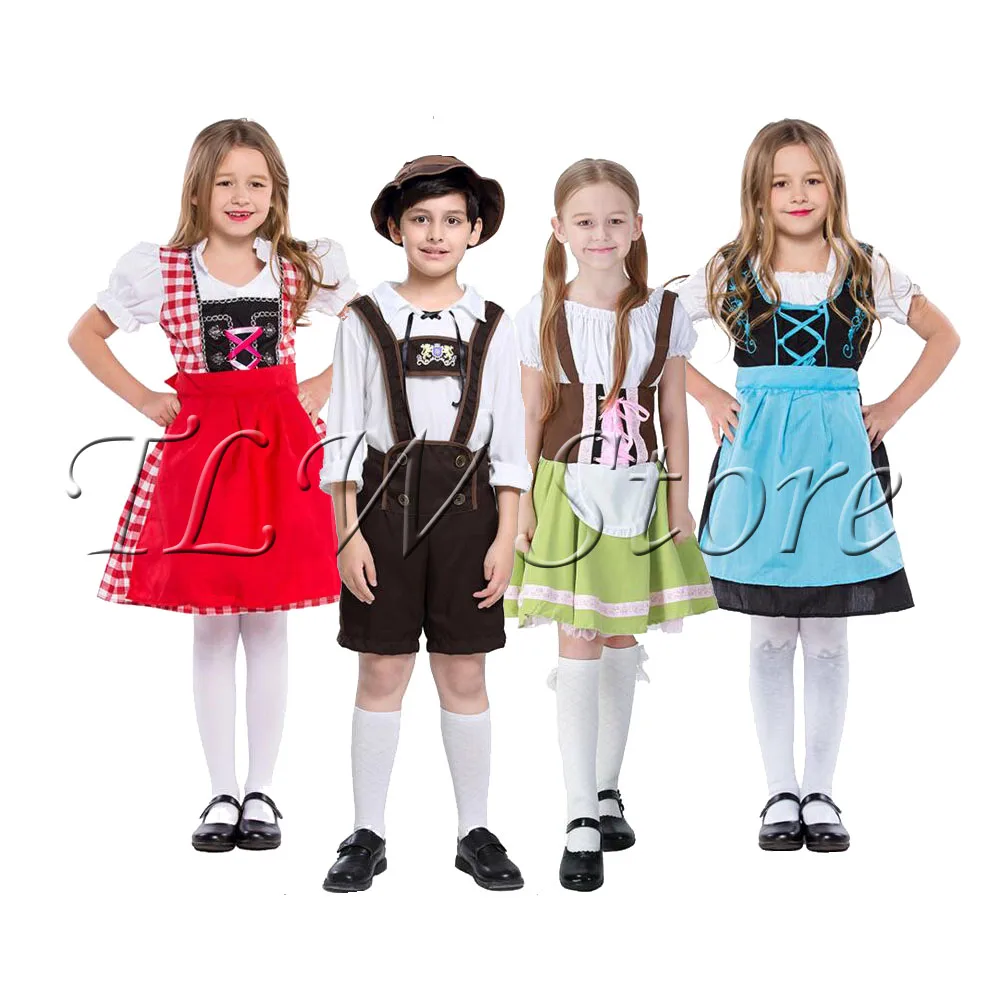 

Germany Beer Festival Waiter Costumes Boys And Girls Oktoberfest Costumes Kids Children Role Play Belt Pants maid Medieval