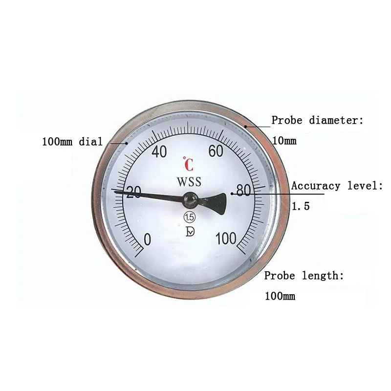 Осевой биметаллический термометр из нержавеющей стали бойлер термометр 100 градусов промышленный температурный трубный Температурный датчик