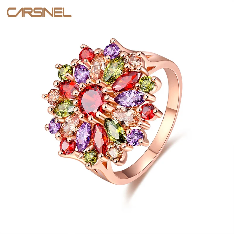 

FYM 2017 Fashion Colorful Zircon Ring Rose Gold Color Women Ring Jewelry For Gifts