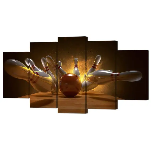 Special Offers Wall Decor 5 Piece Canvas Prints Bowling Wall Art 3d Rendering Bowling Ball Bowling Pins Poster Picture Prints  Drop Shipping