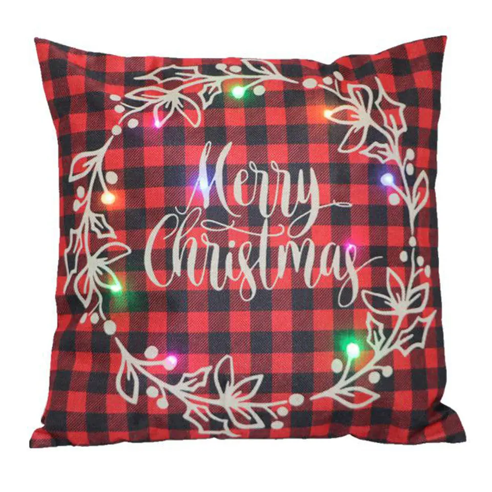 Льняной светодиодный Чехол на подушку с принтом Счастливого Рождества чехол для подушки тканый декоративный чехол для подушки Классический Рождественский чехол для подушки 45 см* 45 см - Цвет: led-2