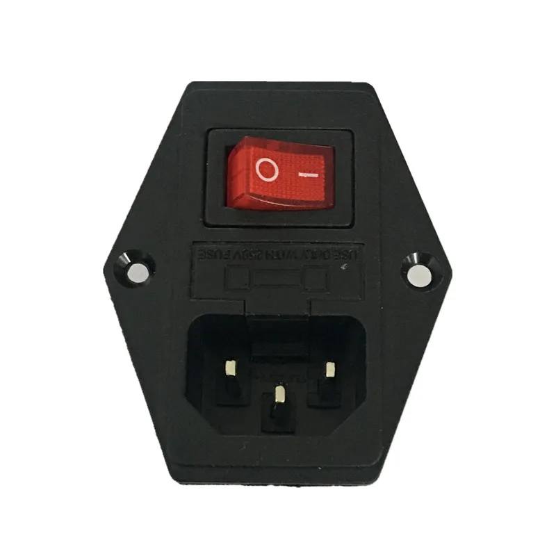 Black Housing AC 250V 15A IEC C14 Male Plug Power Socket + 2 Pins SPST