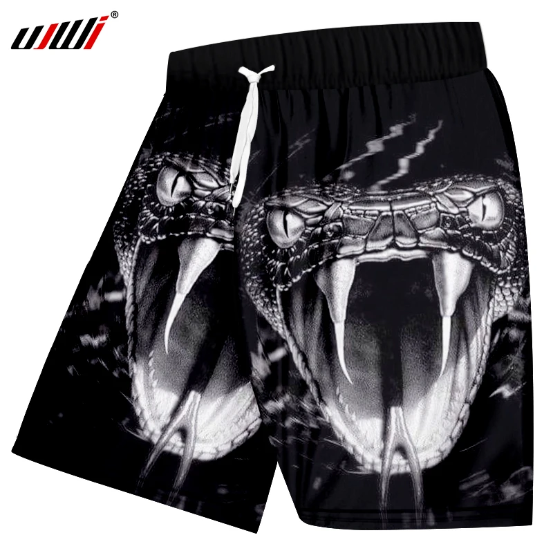 UJWI, мужские повседневные шорты с крутым 3d принтом змеи, мужские шорты для бодибилдинга, фитнеса, тренировки, быстросохнущие пляжные шорты, боксеры и брюки