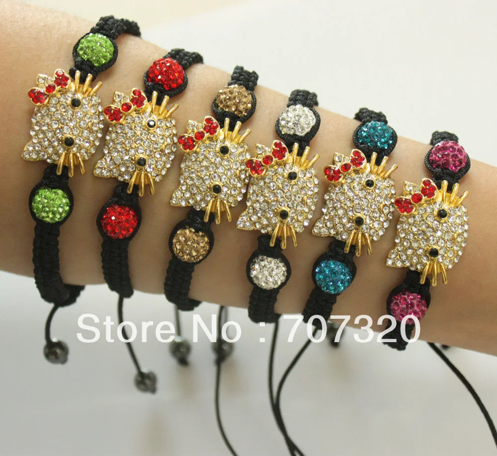 

50% off Cheap hello kitty macrame shamballa bead brcelet/bangle with free shipping