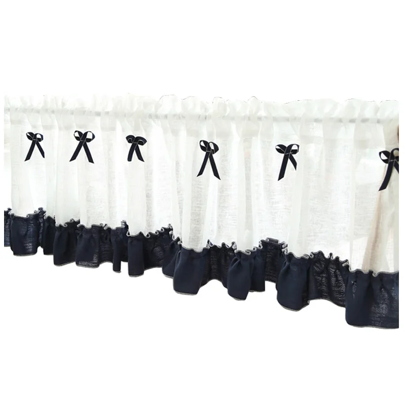 

Coffee Curtain White Tulle Curtain with Lace and Bow-knot Short Half Curtain Valance for Window Dustproof Curtain for Kitchen