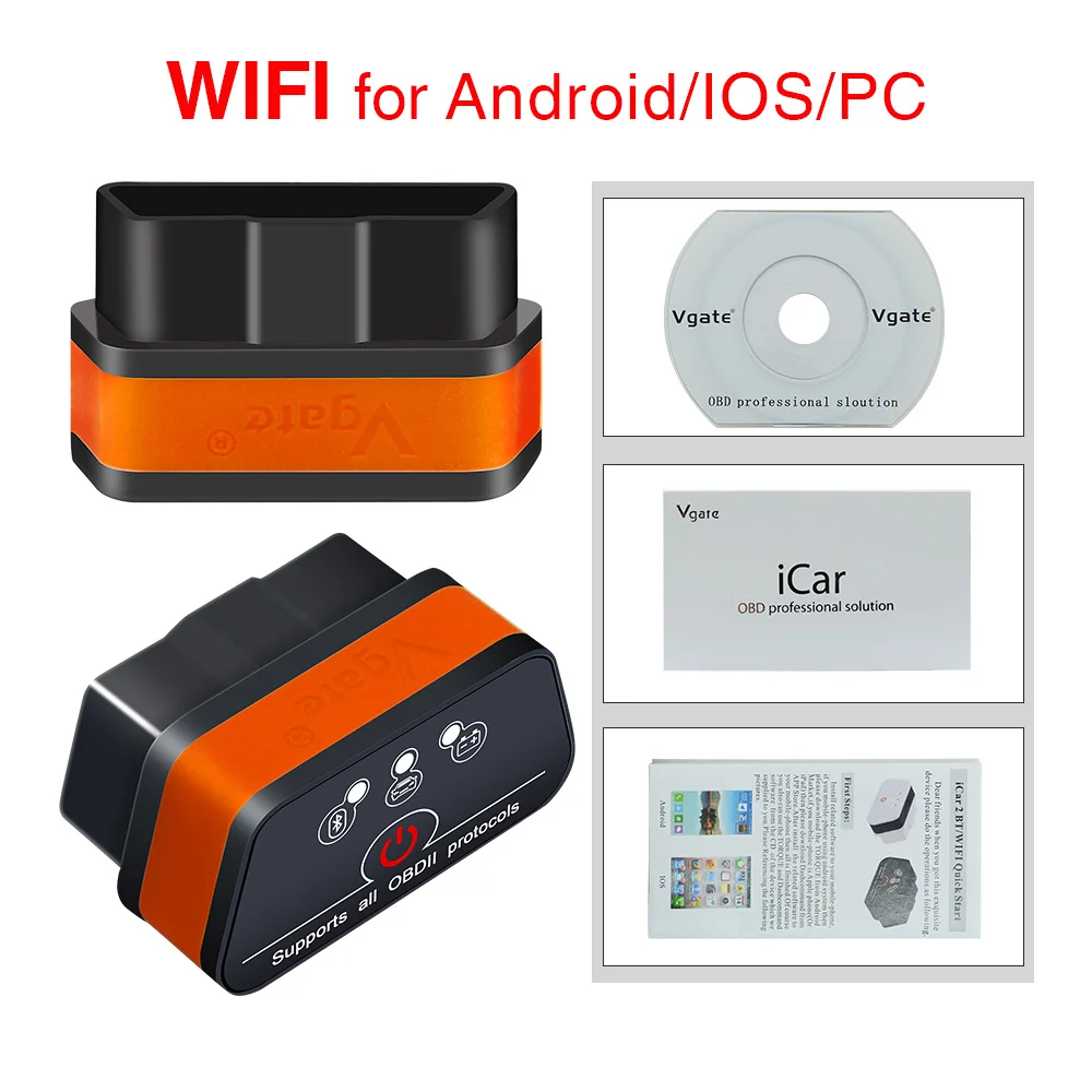 ELM327 Vgate icar2 Bluetooth/Wifi OBD2 диагностический инструмент ELM327 Bluetooth OBD 2 сканер Мини ELM327 WiFi для Android/IOS/PC - Цвет: ICAR2 WIFI