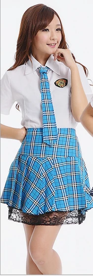 Новинка года, японский комплект школьной формы для девочек, белая рубашка и красная клетчатая юбка школьная одежда в консервативном стиле для школьниц - Цвет: Sky Blue