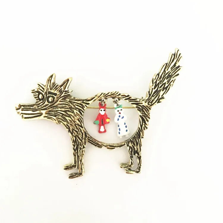 

New Fashion Vintage Wolf Brooch Little Red Riding Hood Unique bronze Epaulette Brooches pins for womne fairy tale jewelry