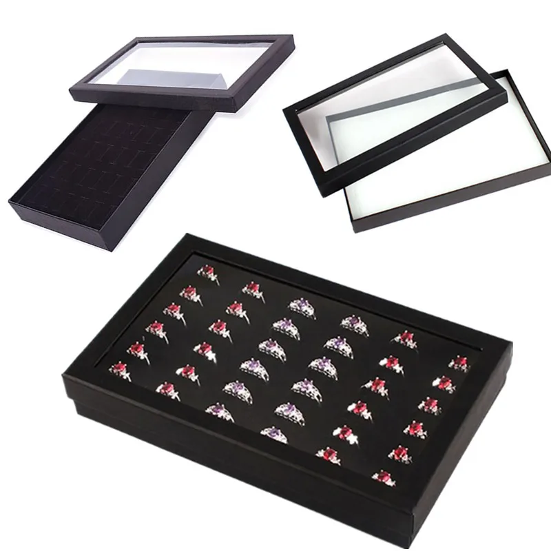 

1Pc Hot New 36 Slots Ring Box Jewelry Organizer Tray Earring Case Display Box Storage 21.7*13.5*3cm