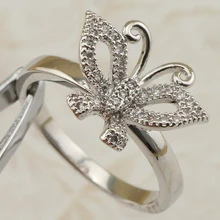 Size #6 #7 Lovely Special Nice Butterfly White CZ Gems Ring Platinum Plated Jewelry Gift For Women MB223