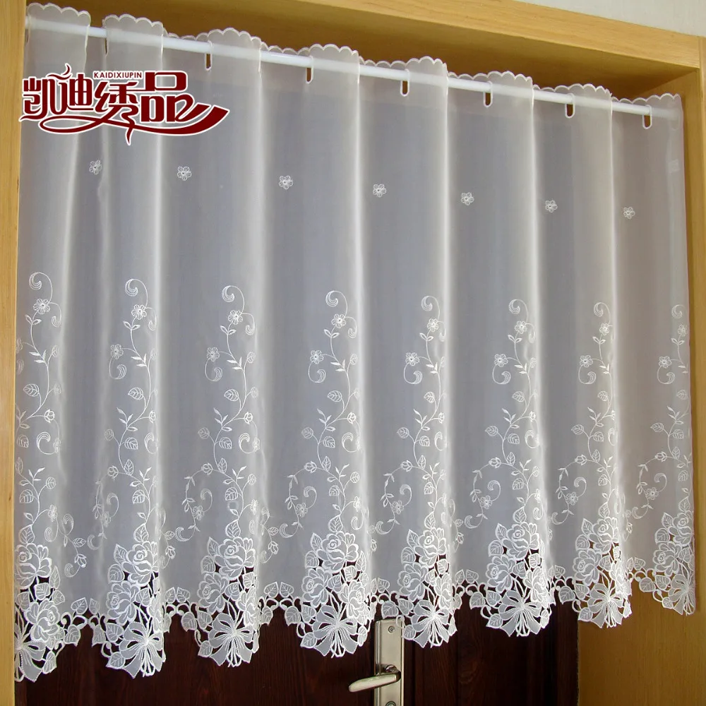 Countryside Half-curtain Luxurious Embroidered Window Valance Lace Hem  Coffee Curtain for Kitchen Cabinet Door A-114 - AliExpress, image size:1000x1000